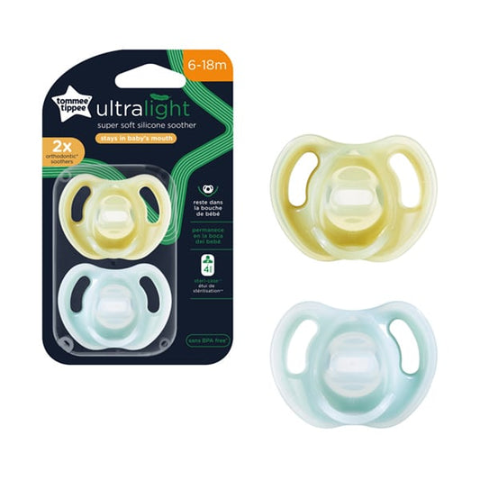 Tommee Tippee Ultra Light Silicone Pacifiers 6-18m  2 copë - E verdhë-Mente