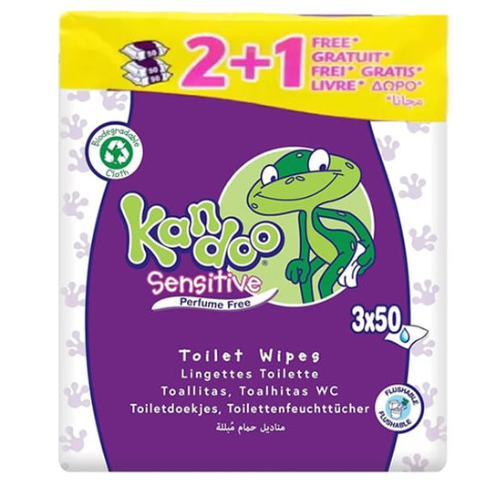 Kandoo Sensitive Flushable Toilet Wipes Fragrance-Free (2+1 FREE)  150 copë