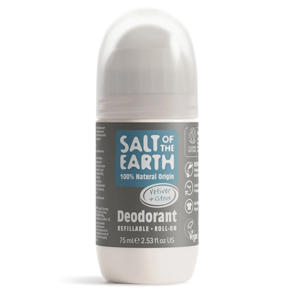Salt of the Earth Vetiver & Citrus Natural Refillable Men's Deodorant Roll On  75 ml