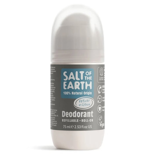 Salt of the Earth Vetiver & Citrus Natural Refillable Men's Deodorant Roll On  75 ml