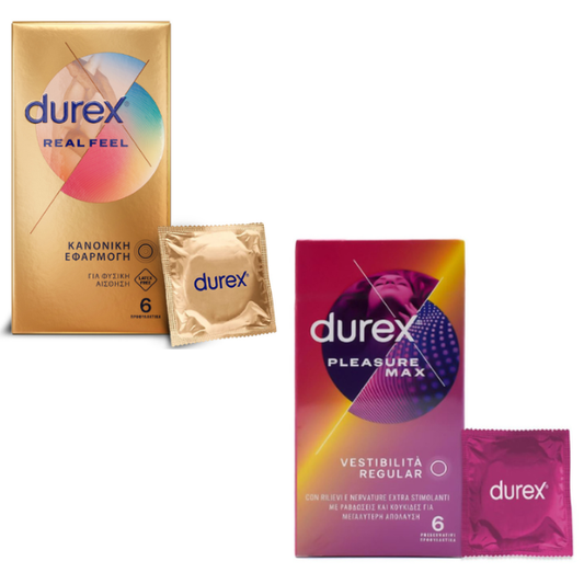 Durex Promo Pack with Real Feel Condoms, 6pcs & Pleasure Max Condoms with Dots & Ribs, 6pcs  1 set