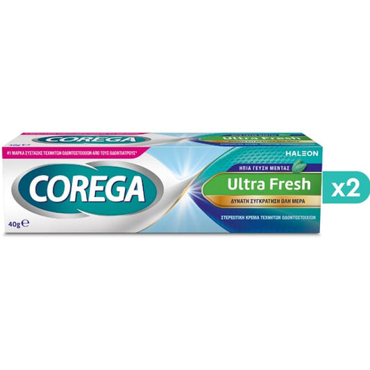 2x Corega Ultra Fresh Denture Adhesive Cream Mint Flavor  2x40g