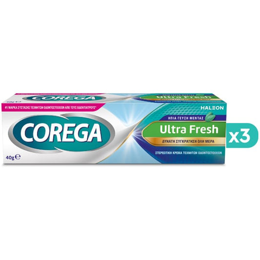 3x Corega Ultra Fresh Denture Adhesive Cream Mint Flavor  3x40g