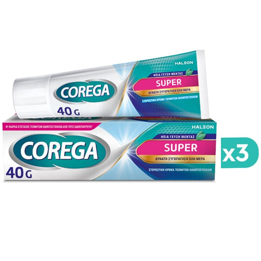 3x Corega Super Denture Adhesive Cream Mint Flavor  3x40g