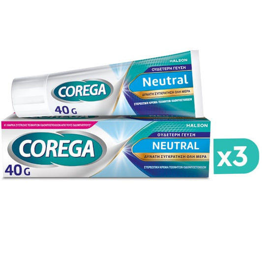 3x Corega Neutral Denture Adhesive Cream Taste-Free  3x40g