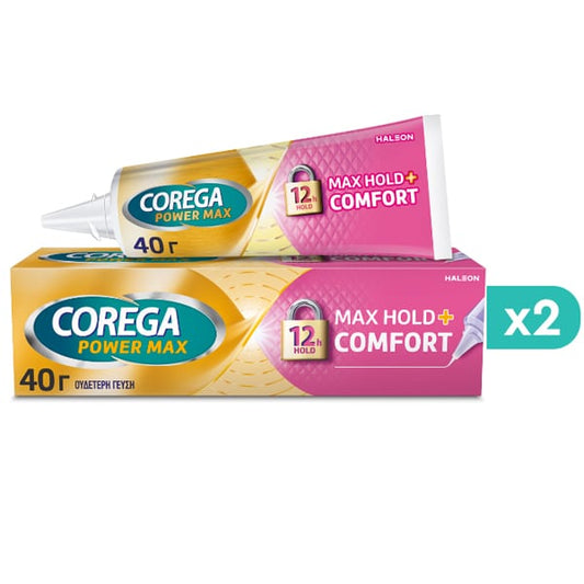 2x Corega Max Hold+Comfort Denture Adhesive Cream  2x40g