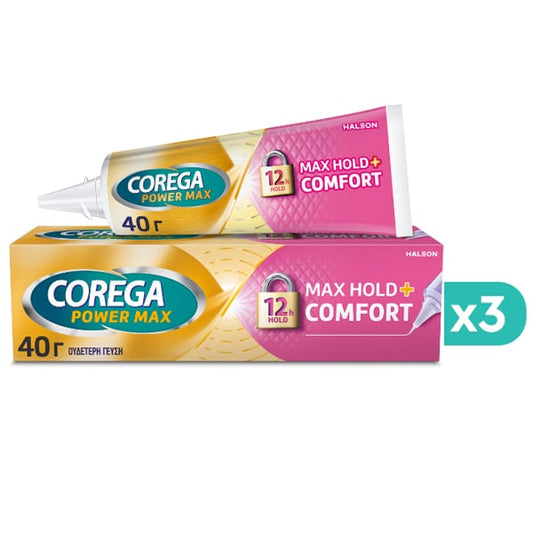 3x Corega Max Hold+Comfort Denture Adhesive Cream  3x40g