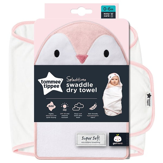 Tommee Tippee Splashtime Swaddle Dry Towel Percy The Penguin Girl 0-6m  1 copë