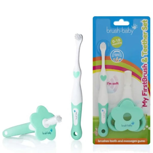 Brush-Baby My FirstBrush & Teether Set with Toothbrush for First Teeth, 1pcs, Silicone Gum Relief Teether, 1pcs  1 set