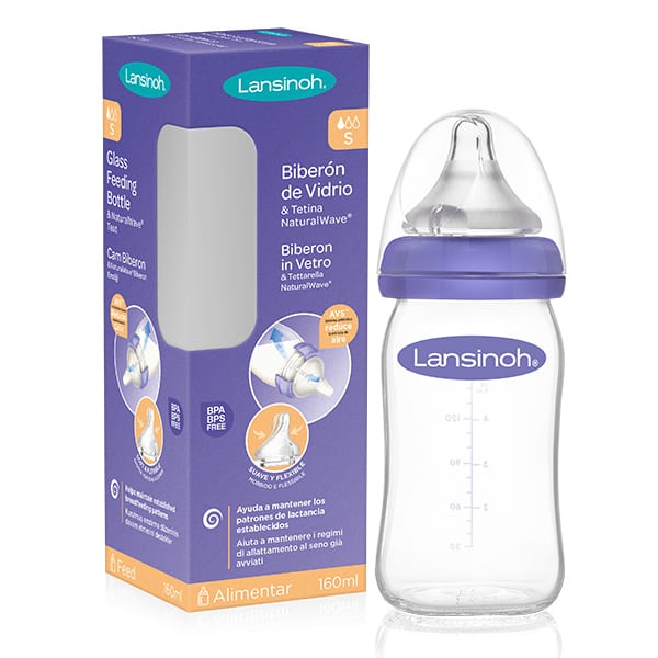 Lansinoh Glass Feeding Bottle with NaturalWave Teat  160 ml