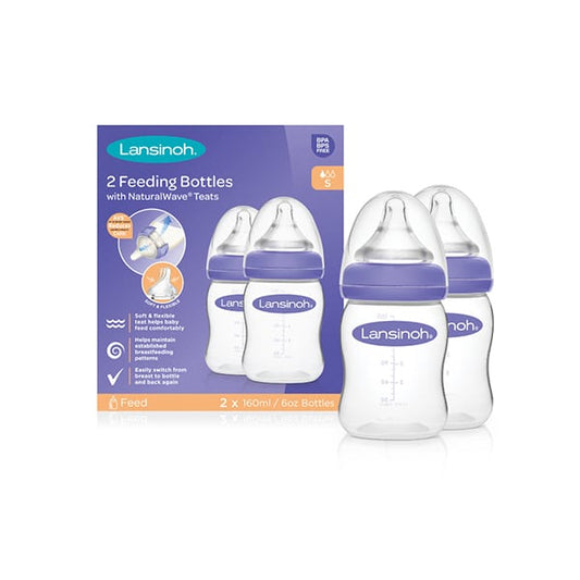 Lansinoh Feeding Bottles with NaturalWave Teat Slow Flow  2 x 160ml