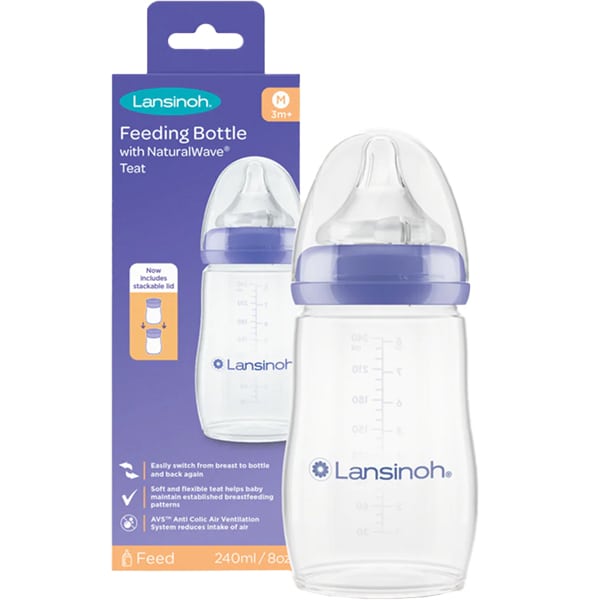 Lansinoh Feeding Bottle with Medium Flow Teat from 3+ Months  240 ml
