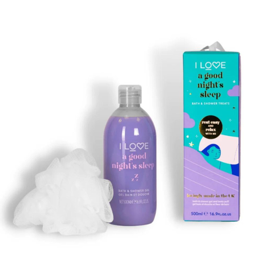 I Love A Good Night's Sleep Bath & Shower Treats with Shower Gel, 500ml & Body Puff  1 set