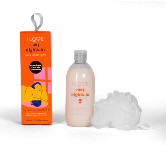 I Love Cosy Nights in Bath & Shower Treats with Shower Gel, 500ml & Body Puff  1 set