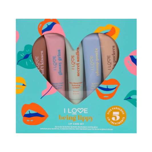I Love Being Lippy Lip Care Set with Lip Scrub, Lip Butter, Lip Balm, Lip Plumper & Lip Gloss, 5x15ml  1 set