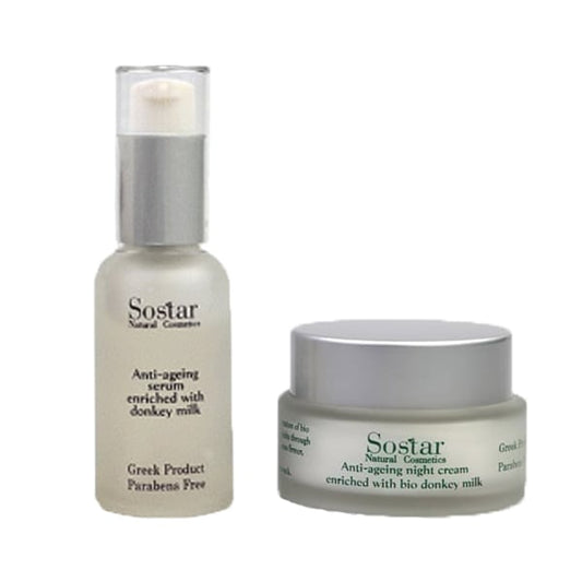 Sostar Promo Pack with Anti-Aging Night Cream with Organic Donkey Milk, 50ml & Anti-Aging Serum with Organic Donkey Milk, 30ml  1 set