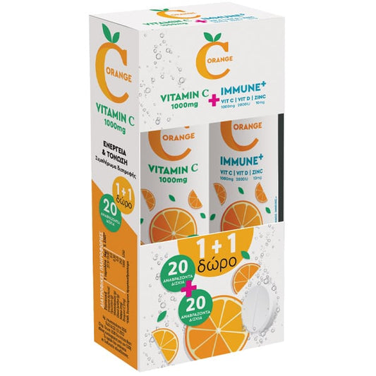Rener C-Orange Immune+ Vit. C 1000mg, Vit. D 2000IU & Zinc 10mg, 1x20eff.tabs & C-Orange Vitamin C 1000mg, 1x20eff.tabs  1 set