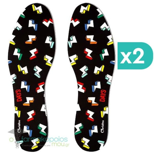 2x Christou Deodorizing Insoles Days Kids Fresh Thunderbolts Black No. 30-37  2x1 palë