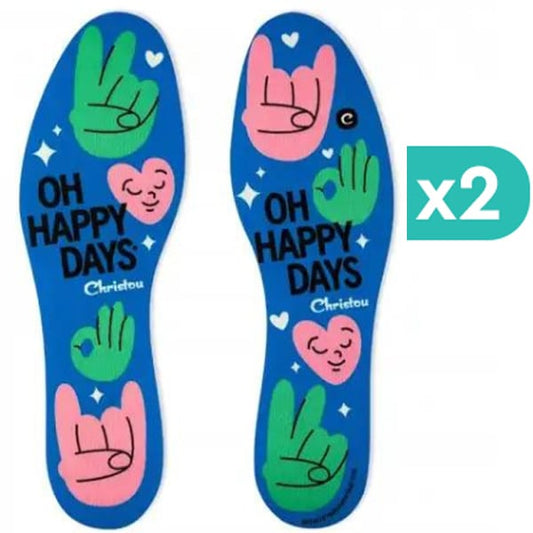 2x Christou Deodorizing Insoles Fresh Oh Happy Days Kids Blue No.30-37  2x1 palë