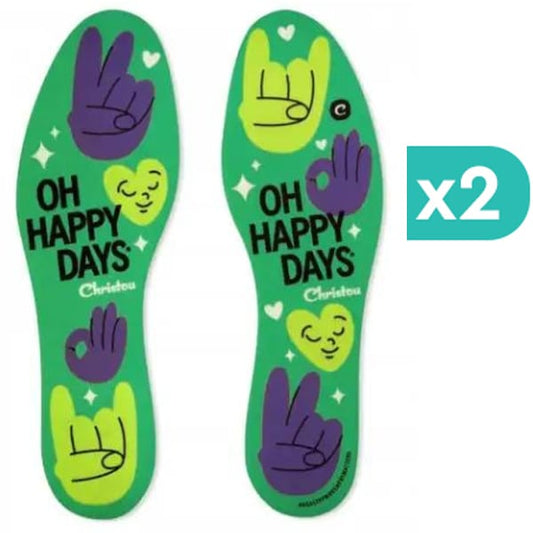 2x Christou Deodorizing Insoles Fresh Oh Happy Days Kids Green No.23-29  2x1 palë