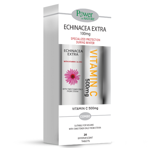 Power of Nature Promo Echinacea Extra 100mg, 20eff.tabs & Free Vitamin C 500mg, 20eff.tabs  1 set