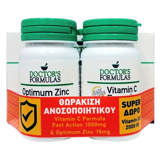Doctor's Formulas Promo with Vitamin C Formula Fast Action 1000mg, 30tabs, Optimum Zinc, 30caps & Free Vitamin D3 2000IU  60 kapsula të buta