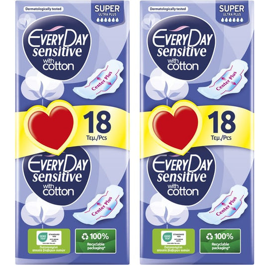 EveryDay Sensitive with Cotton Super Ultra Plus Pads (2x18pcs)  36 copë