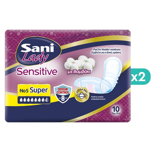 2x Sani Sensitive Lady Discreet Pads Super No.5  2 x 10 copë