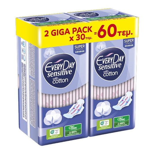 EveryDay Giga Pack Sanitary Pads Sensitive with Cotton Super Ultra Plus  2x30 copë