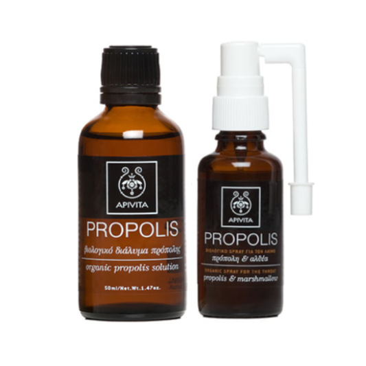 Apivita Propolis Promo Pack with Organic Spray for the Throat, 30ml & Organic Propolis Solution, 50ml  1 set