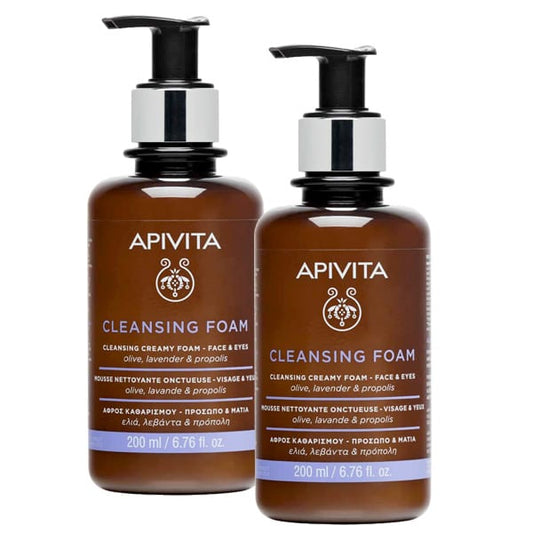 2x Apivita Cleansing Creamy Foam Face & Eyes with Olive, Lavender & Propolis  2x200ml