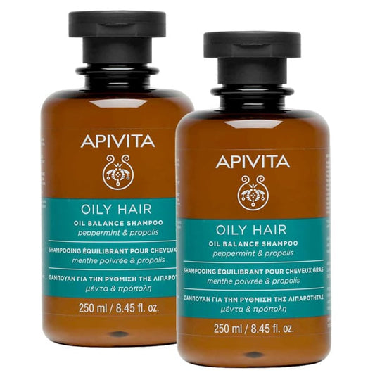 2 x Apivita Oil Balance Shampoo with Peppermint & Propolis  2x250ml