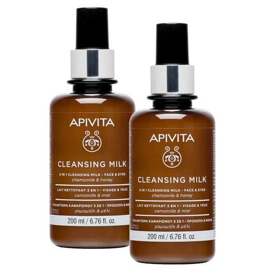 2 x Apivita 3 in 1 Cleansing Milk for Face & Eyes with Chamomile & Honey  2x200ml