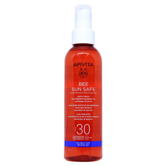 Apivita Bee Sun Safe Satin Touch Tan Perfecting Body Oil SPF30 with Sunflower & Carrot  200 ml