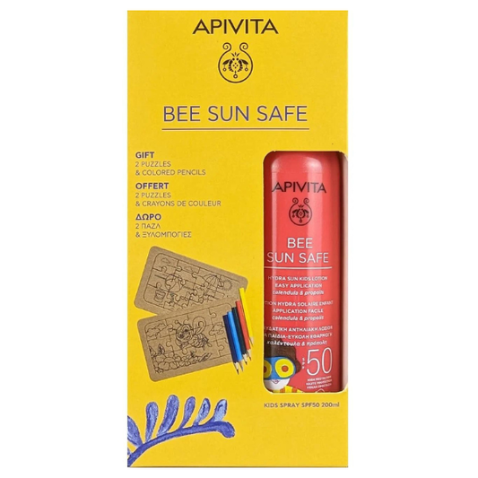 Apivita Bee Sun Safe Promo with Hydra Sun Kids Lotion SPF50, 200ml & Free 2 Puzzles & Colored Pencils  1 set