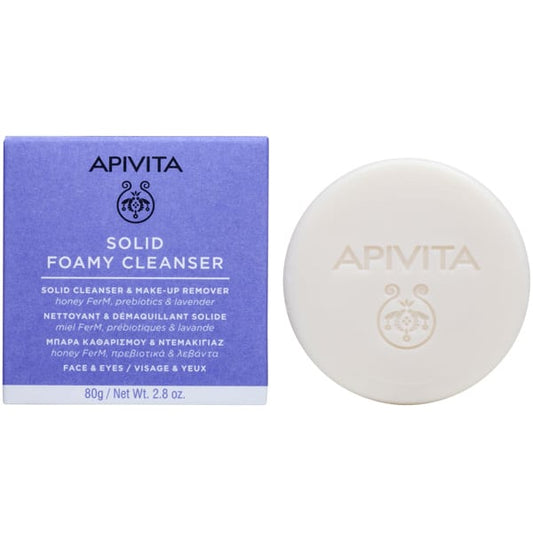 Apivita Cleansing Bar & Make-Up Remover for Face & Eyes with Honey FerM, Prebiotics & Lavender  80g