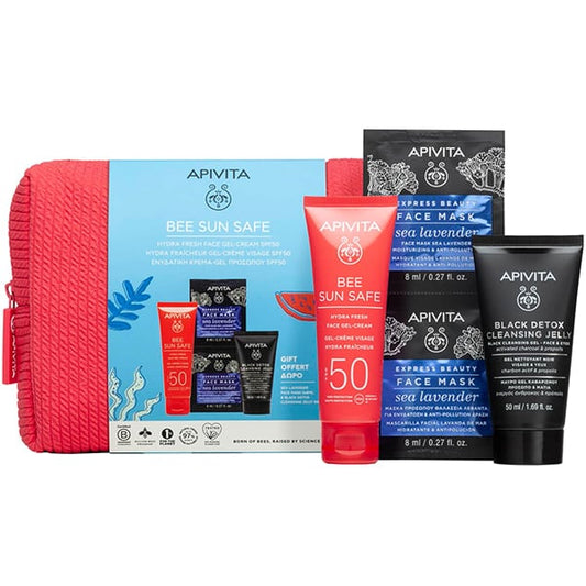 Apivita Promo Bee Sun Safe Hydra Face Gel Cream SPF50+, 50ml & Black Cleansing Gel, 50ml & Face Mask Sea Lave  1 set