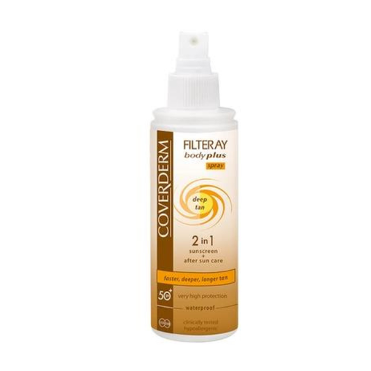 Coverderm Filteray Body Plus Deep Tan Spray 2in1 Sunscreen & After Sun SPF50+  100 ml