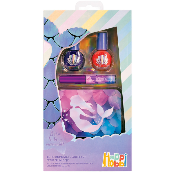 HappiHobbi Beauty Set Nails & Lips with Case 6y+  1 copë - Sirenë