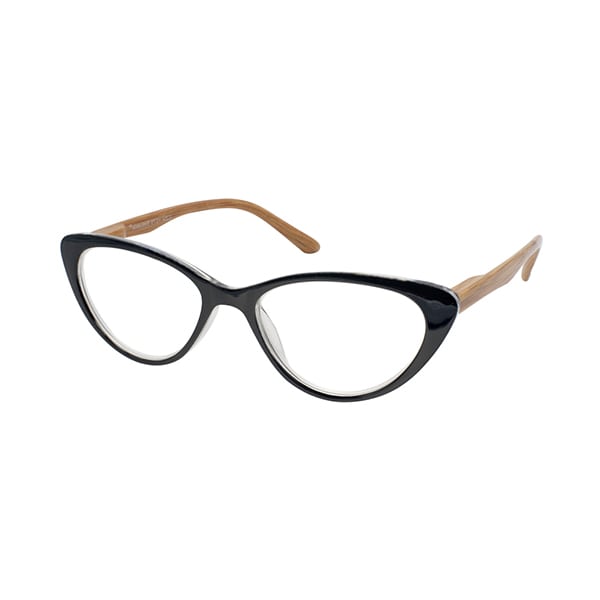 Eyelead E204 Women's Presbyopia Glasses Black with Wooden Arm Effect Bone  1 copë
