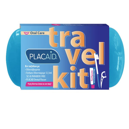 Plac Aid Travel Kit with Toothbrush, 1pc, Forhans Toothpaste, 12.5ml & Dental Floss with Handle, 1pc  1 set - blu