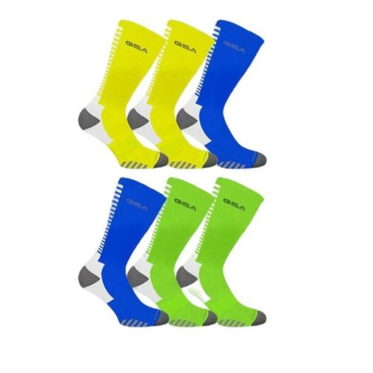GSA Bamboo[+] 7986 Men’s Extra Cushioned Performance Crew Recycled Socks  Pako me 6 copë - 51 të verdha-blu-jeshile
