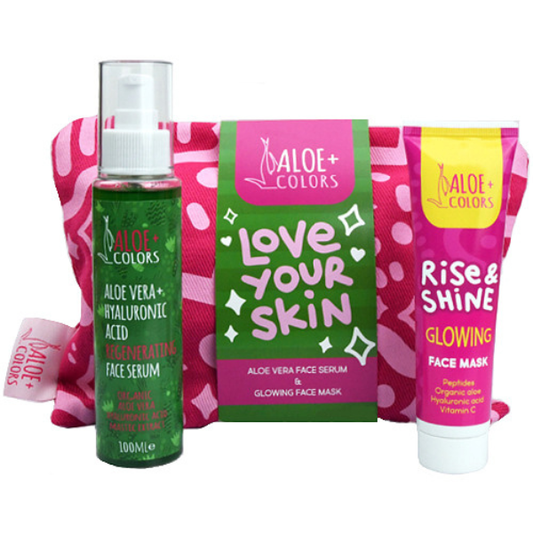Aloe+ Colors Love Your Skin Gift Bag Face Set with Aloe Vera Face Serum, 100ml & Rise & Shine Glowing Face Mask, 60ml  1 set