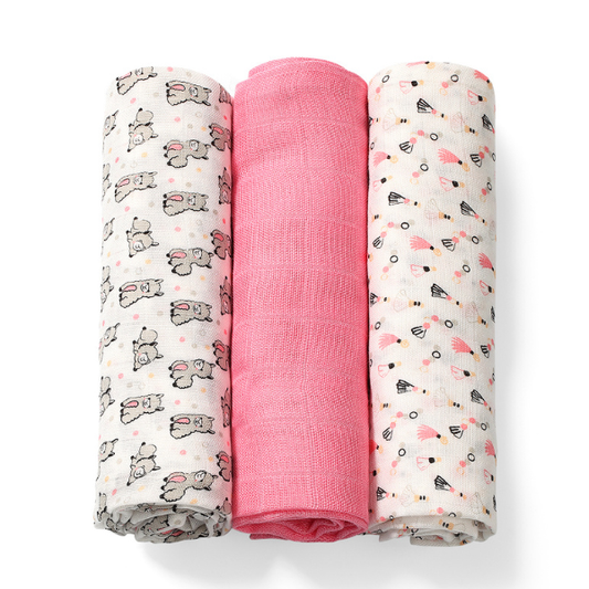 Babyono Set Soft Muslin Diapers from Bamboo & Cotton  3 copë - Rozë