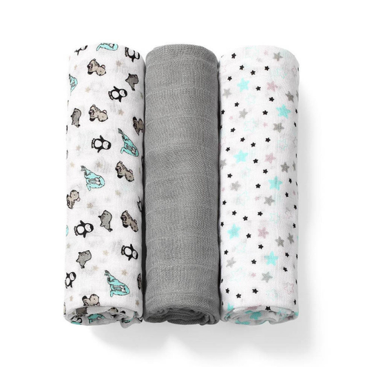 Babyono Set Soft Muslin Diapers from Bamboo & Cotton  3 copë - Gri