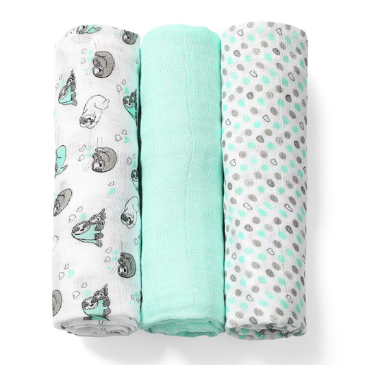 Babyono Set Soft Muslin Diapers from Bamboo & Cotton  3 copë - Mente