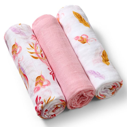 Babyono Set Soft Muslin Diapers from Bamboo & Cotton  3 copë - Lule