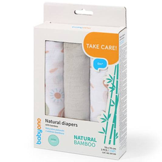 Babyono Bamboo Natural Diapers (70x70cm) 3pcs  1 set