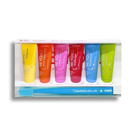 Curaprox Be You Six Taste Pack, 6 x 10ml & 1 toothbrush  1 set - Blu e çelët