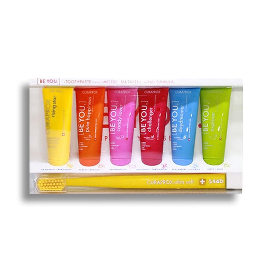 Curaprox Be You Six Taste Pack, 6 x 10ml & 1 toothbrush  1 set - E verdhë